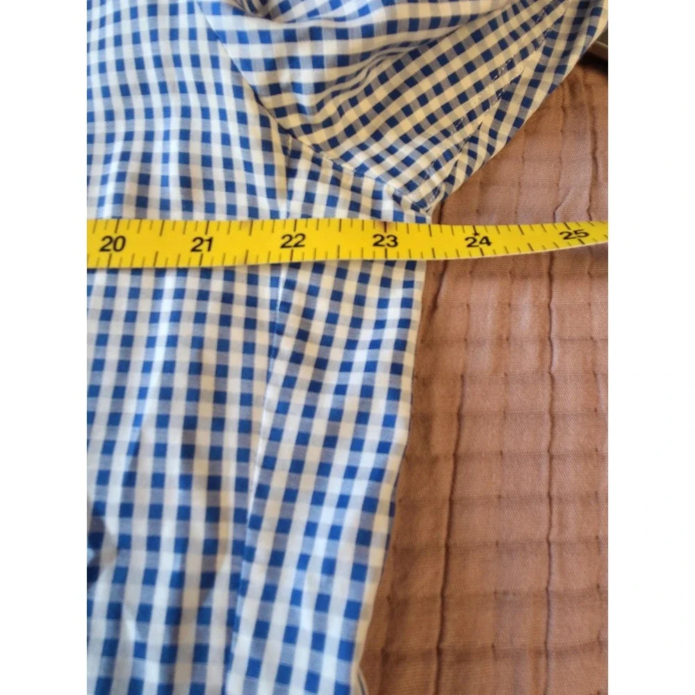 Thomas Pink Dress Shirt Mens 17 Blue Gingham Slim Fit Long Sleeve - Picture 5 of 8